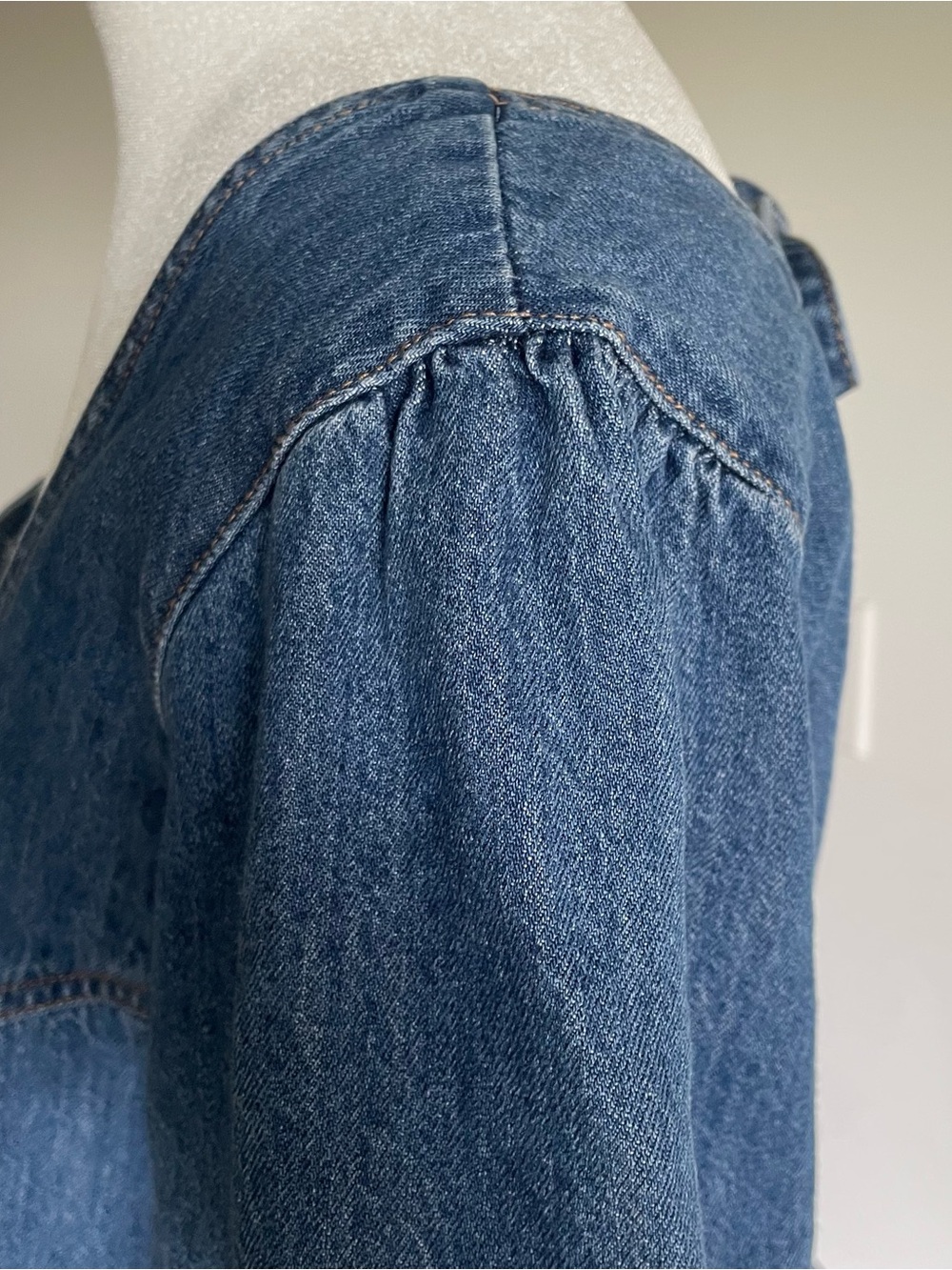 Ophelia Rowe Denim Puff Sleeve Dress w/ Smocked Tie Back – Like New, Size Large - Picture 4 of 13
